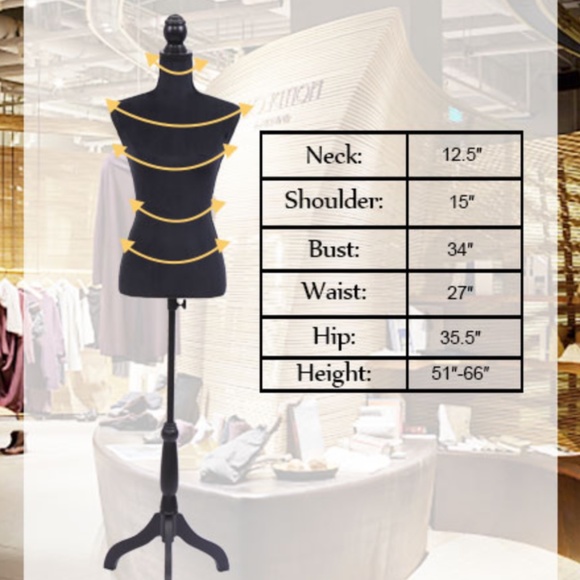 Black Female Mannequin Torso Dress Form Clothing Display w/ Black Tripod Stand - Picture 8 of 8